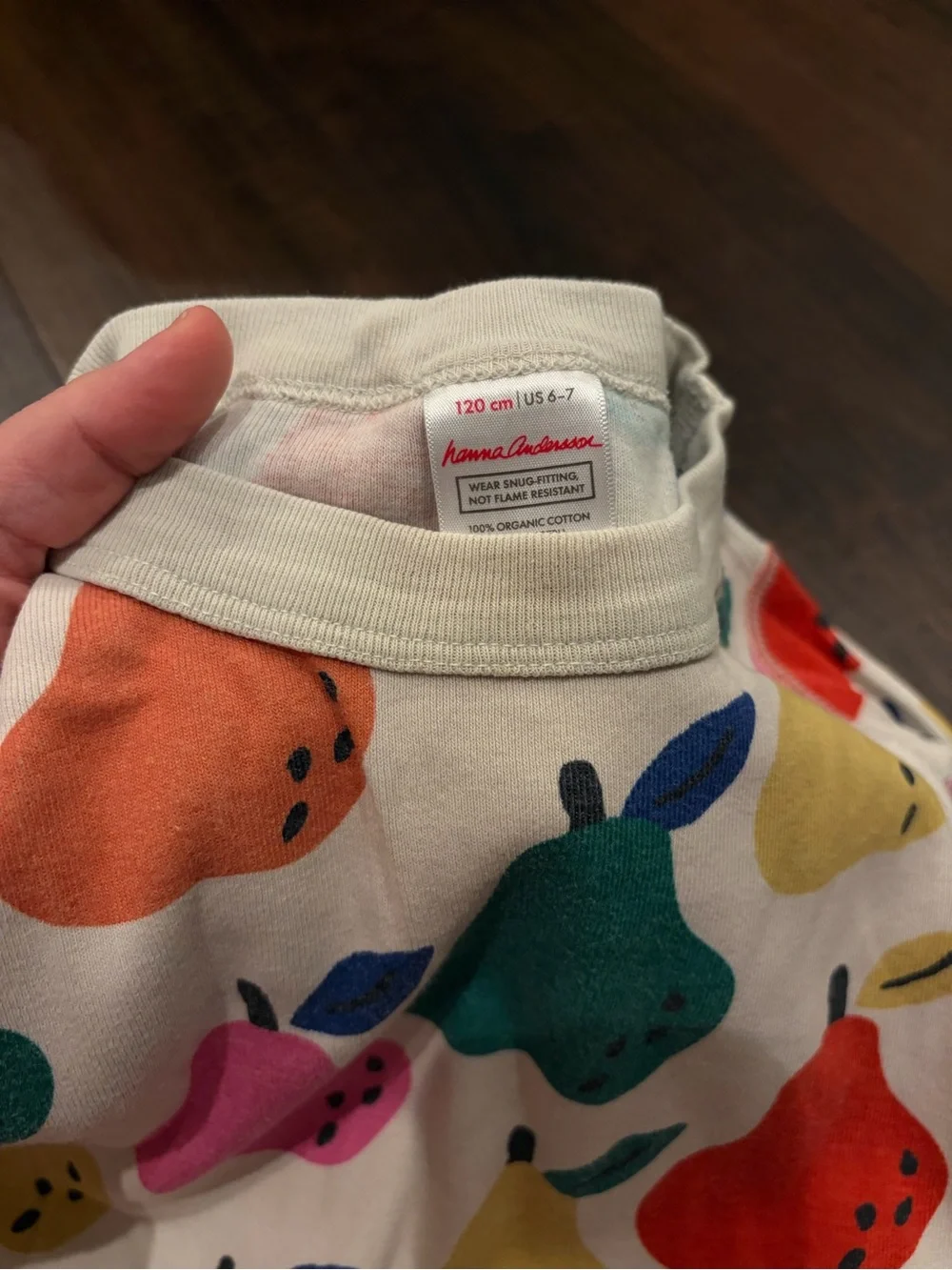 Hanna Andersson Girls Pajamas 6-7 Pear Print Organic Cotton Long Johns
